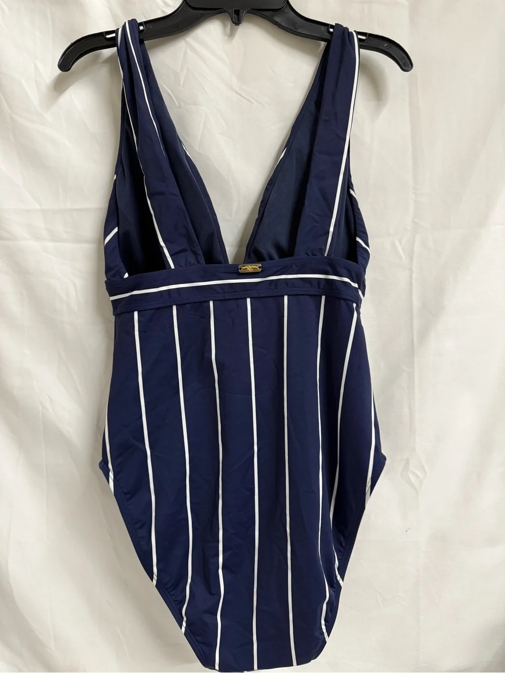 Lauren Ralph Lauren Women's Striped V-Neck One-Piece Swimsuit/Navy. US 10. R9B